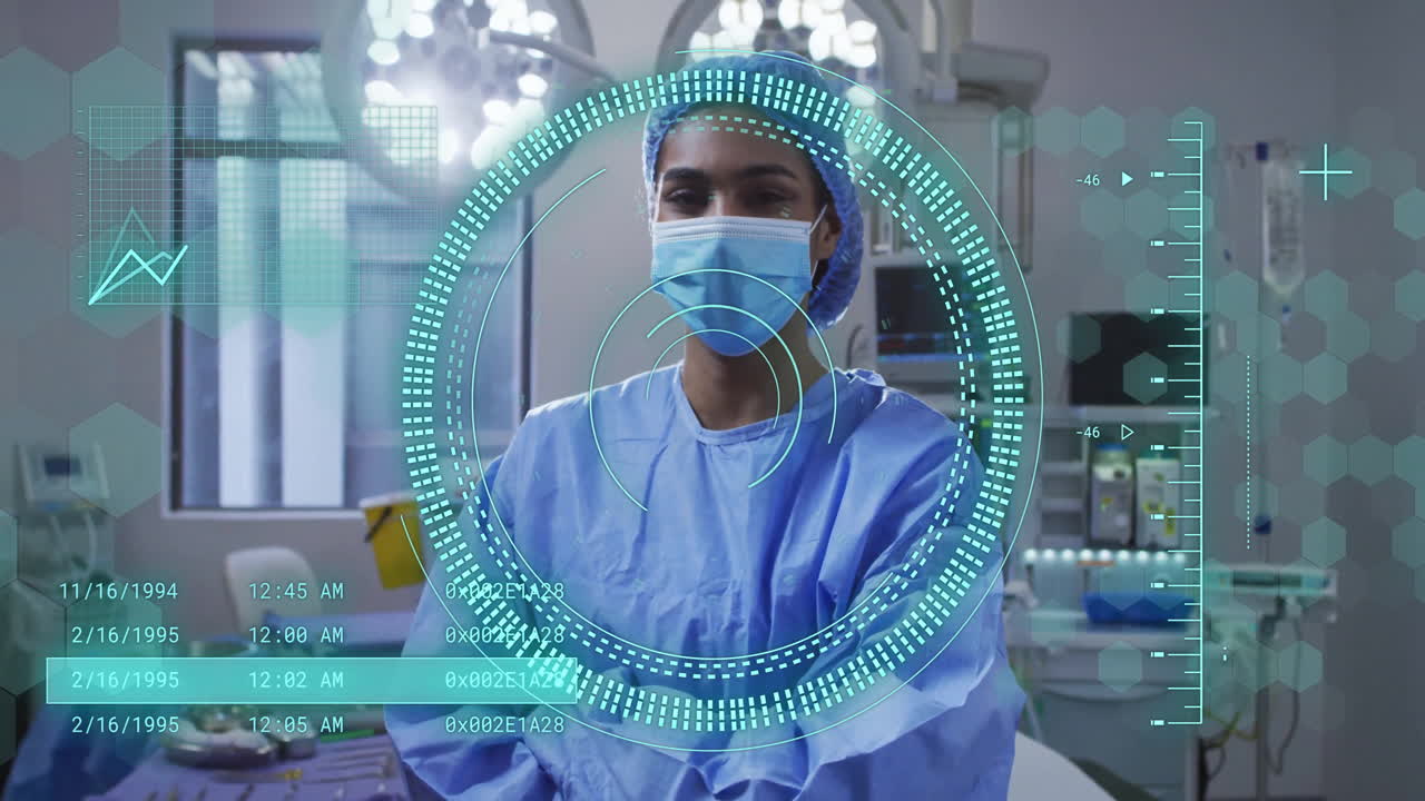 Animation of scope scanning and data processing over biracial female ...