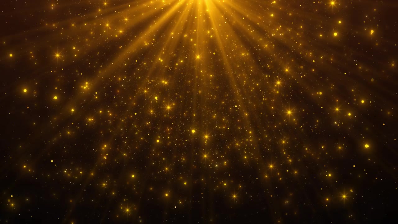 Golden light rays background with falling sparkles warm star bursts and rich dark atmosphere perfect