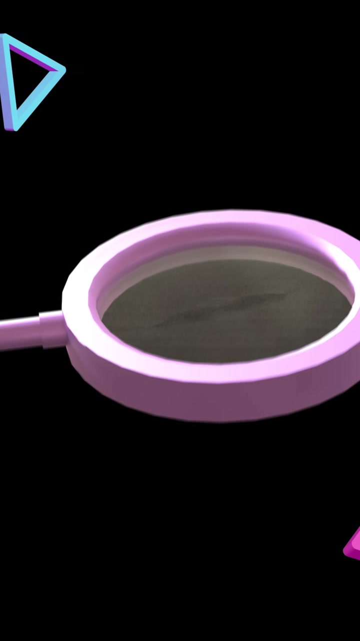 Animation af roterende forstørrelsesglas over abstrakte former på sort baggrund