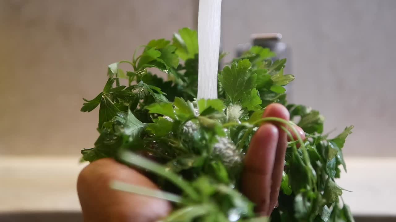 Washing fresh parsley