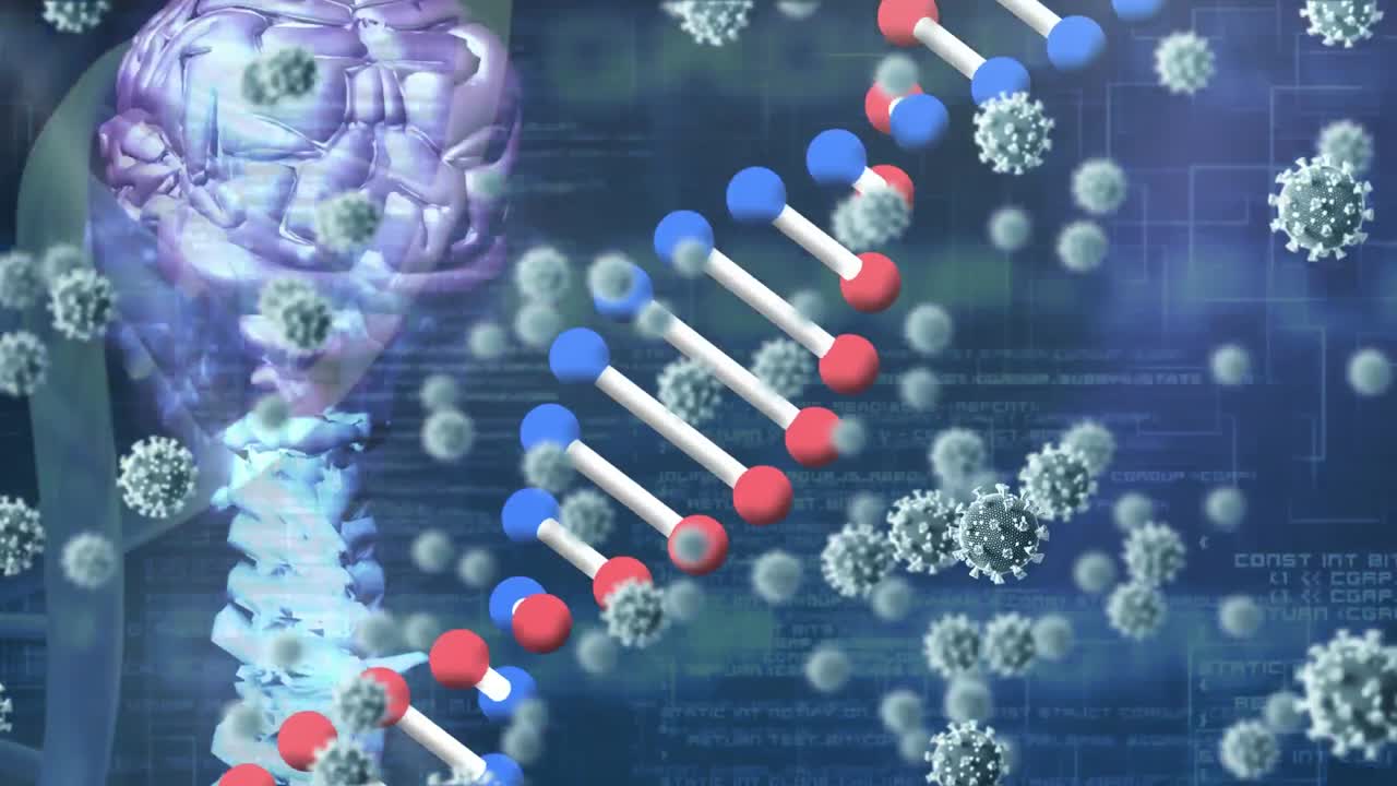 의료 아이콘 위에 코로나바이러스 세포의 애니메이션