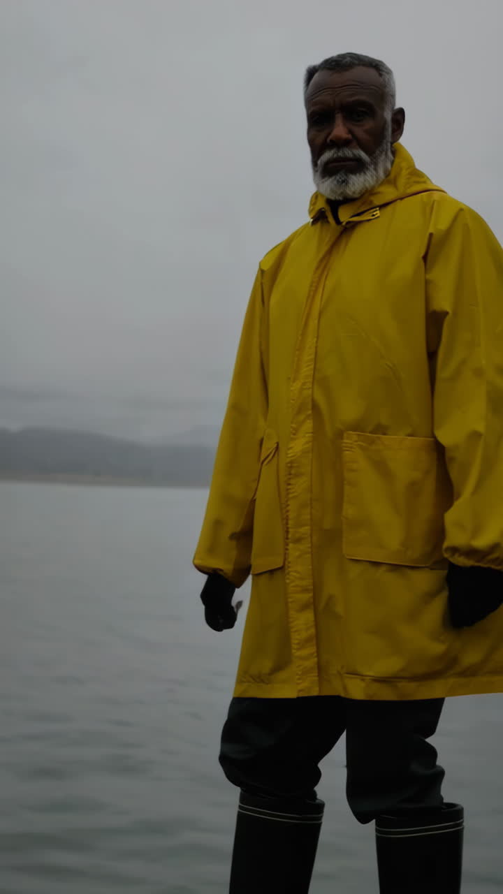 Fisherman Working With Fishing Net by the Sea