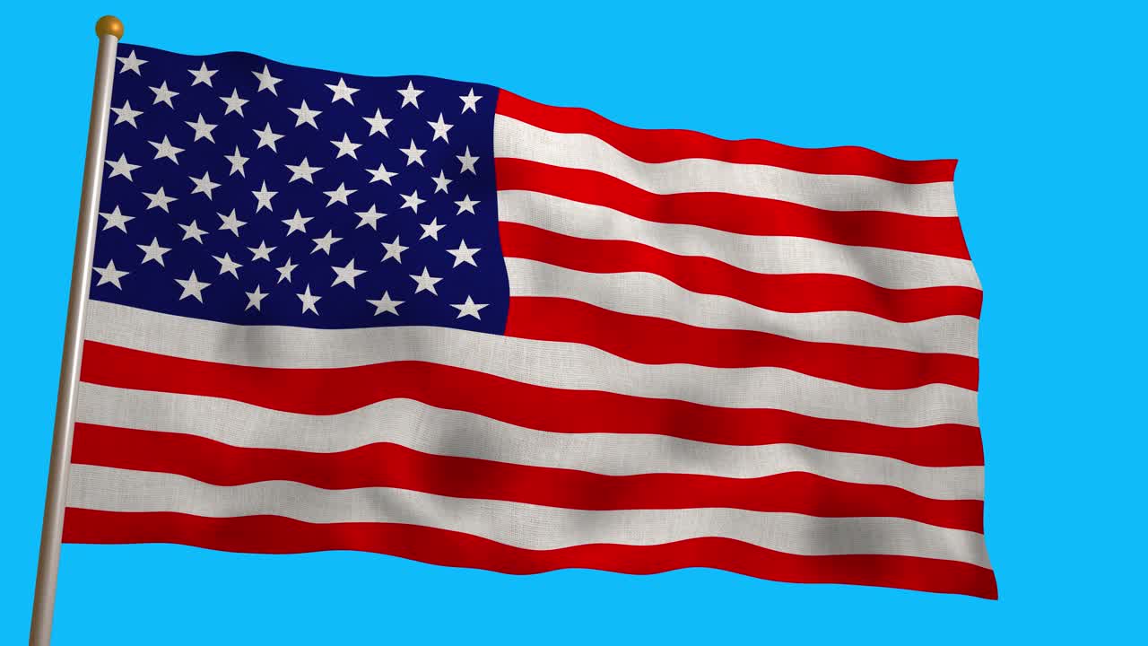 Sømløs animasjon av USAs nasjonalflagg (USA) som vaier på en hvit bakgrunn. Høykvalitets 3D-gjengivelse av stjerner og striper for patriotiske og offisielle konsepter.