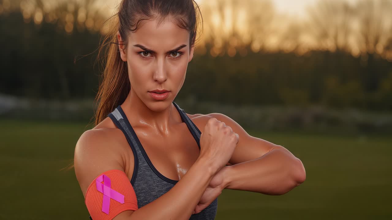 Determined woman supporting breast cancer awareness