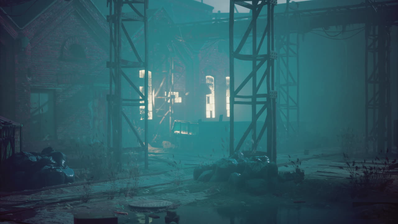 Eerie exploration of a forgotten industrial site at twilight