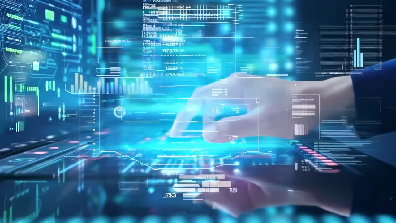 A futuristic video concept showing a hand interacting with a digital interface