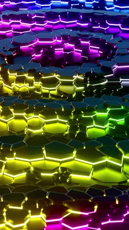 3d colorful hexagonal pattern with neon glow moving waves. vertical looped animation