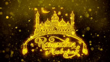 ramadan mubarak wish text on golden glitter shine particles animation