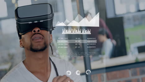 Animation-Der-Datenverarbeitung-über-Einem-Afroamerikanischen-Geschäftsmann-Mit-VR-Headset