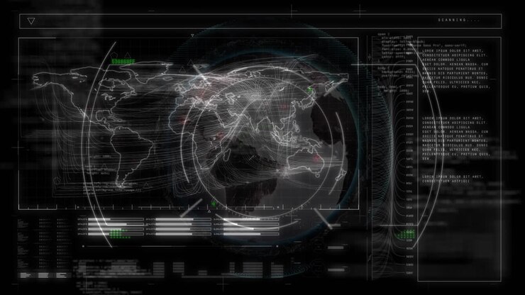 Animation of world map and diverse data processing on digital screen