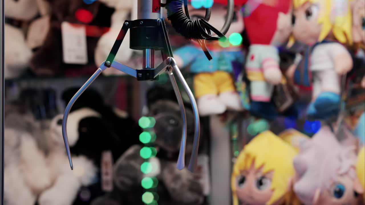 Close up of toys in a claw machine at an amusement park