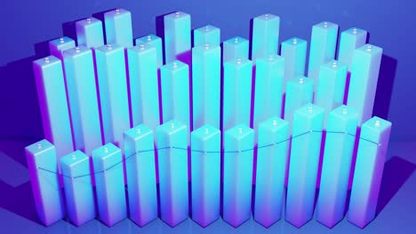 fondo financiero. hermoso fondo azul para programas analíticos con infografías abstractas, datos estadísticos. barras, contadores y gráficos. columnas 3d se mueven suavemente arriba y abajo en bucle.