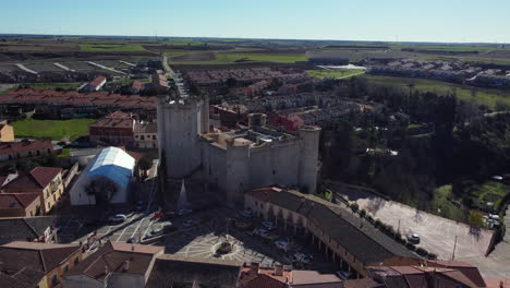 Aerial View of a Spanish Town with a Historic Castle