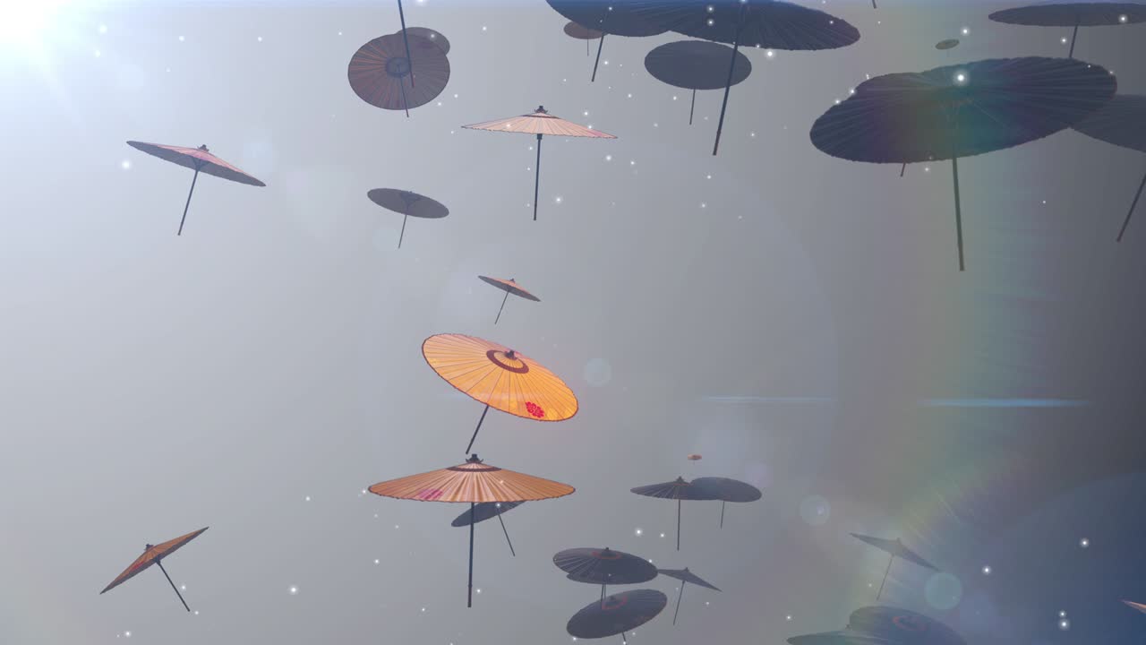 일본어 중국어 우산 살 입자 루프 애니메이션