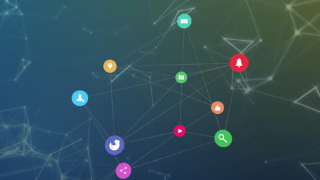 animation of network of connections with icons over shapes moving