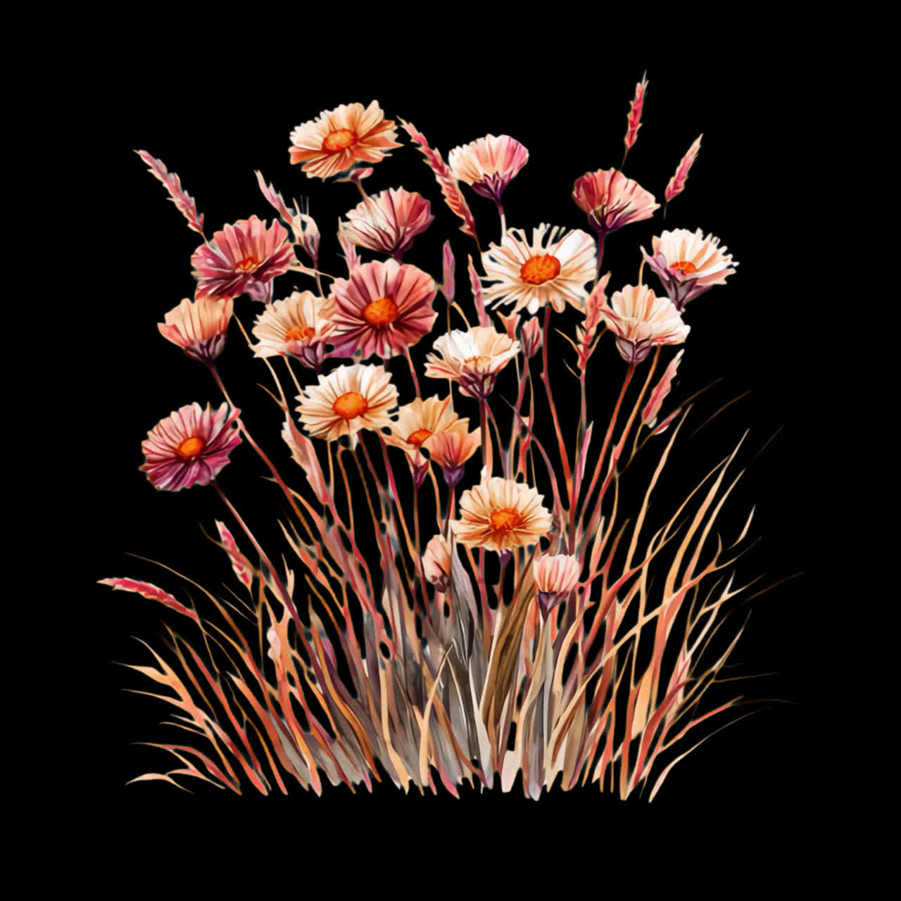 Risorsa isolata di animazione di fiori di campo delicati in fiore, video 4K trasparente, canale alfa, ProRes