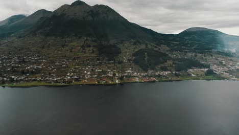 scenic san pablo lagoon below the inactive stratovolcano in otavalo- imbabura province - ecuador