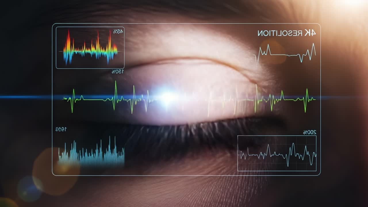 A Close-Up View of a Hyper-Realistic Human Eye Featuring Advanced Visual Data and Analytics, Showcasing Eye Tracking and Digital Health Metrics