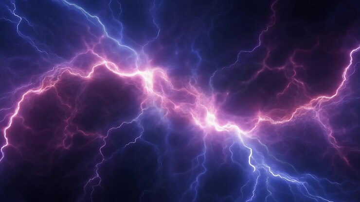 Sfondo astratto di fulmini intensi viola e blu