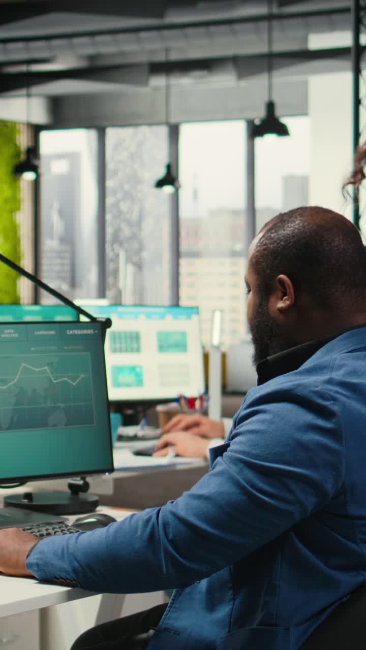 Vertical Video Female colleague bringing documents folders for general manager