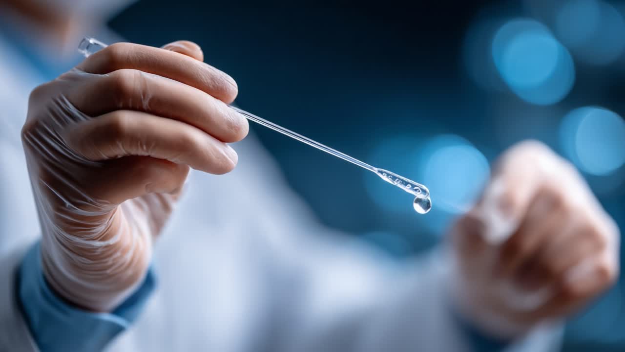 Scientist's Precision: A Close-Up Look at a Pipette Handling Liquid in a Controlled Laboratory Environment, Emphasizing Techniques in Biotechnology and Research