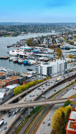 aerial view of seattle city. american panoramic urban outdoors. vertical video