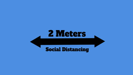 2 meters social distancing text and arrow against blue background