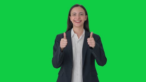 Happy-Indian-female-manager-showing-thumbs-up-Green-screen
