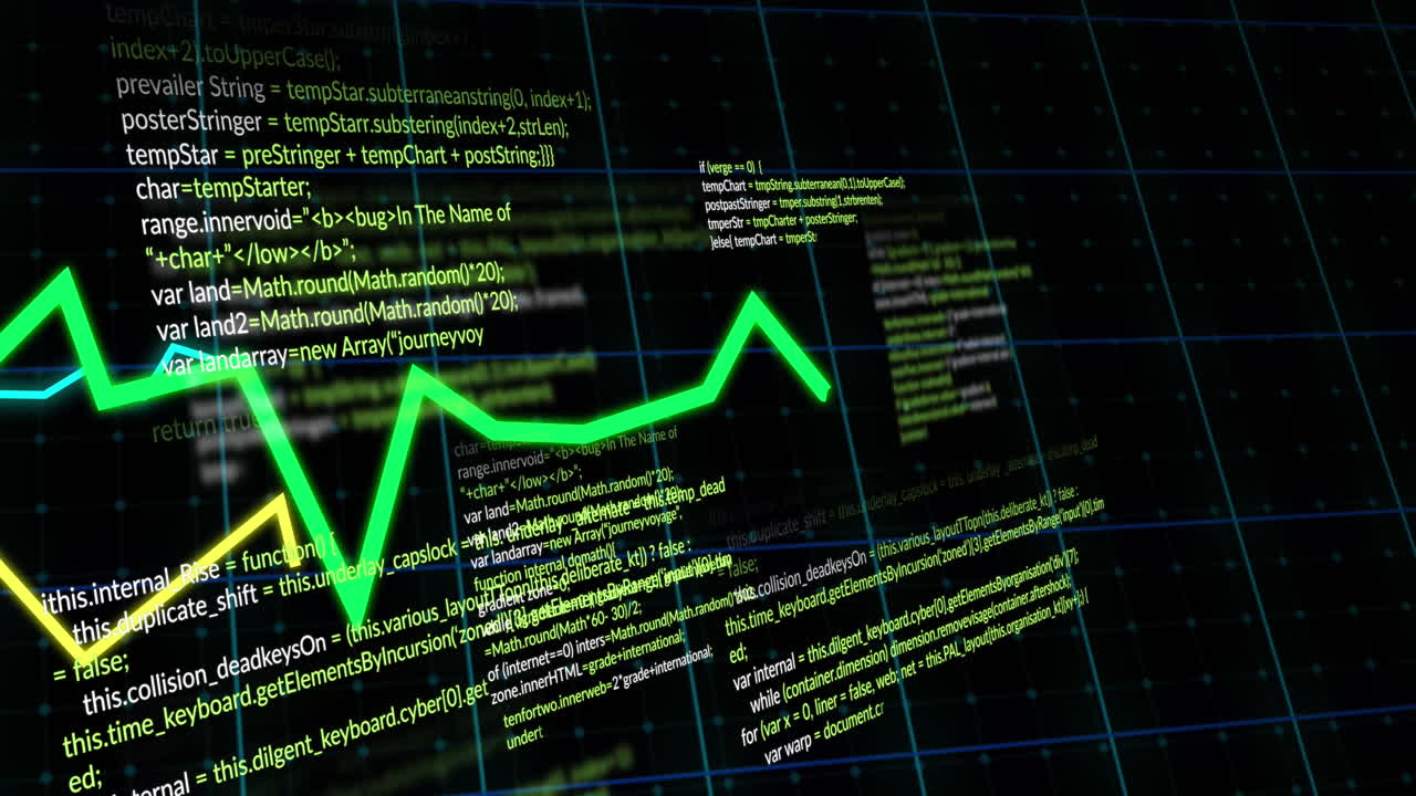 animación de gráficos y procesamiento de datos a través de la red de cuadrícula contra un fondo negro.