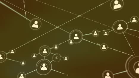 animation of network of profile icons against brown gradient background