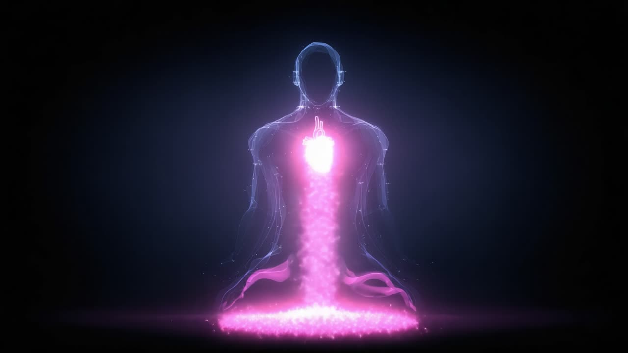 Un viaggio visivo che esplora la connessione eterea tra mente e cuore, illuminando il sé interiore attraverso un'energia vibrante e un'essenza spirituale.