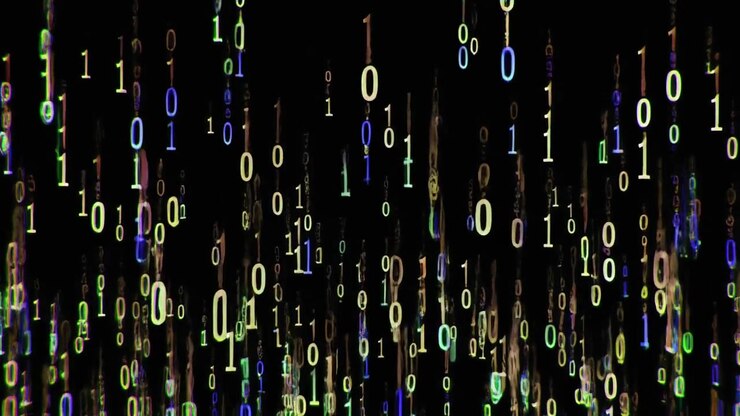 Digital Binary Code Streaming Downward on Black Background