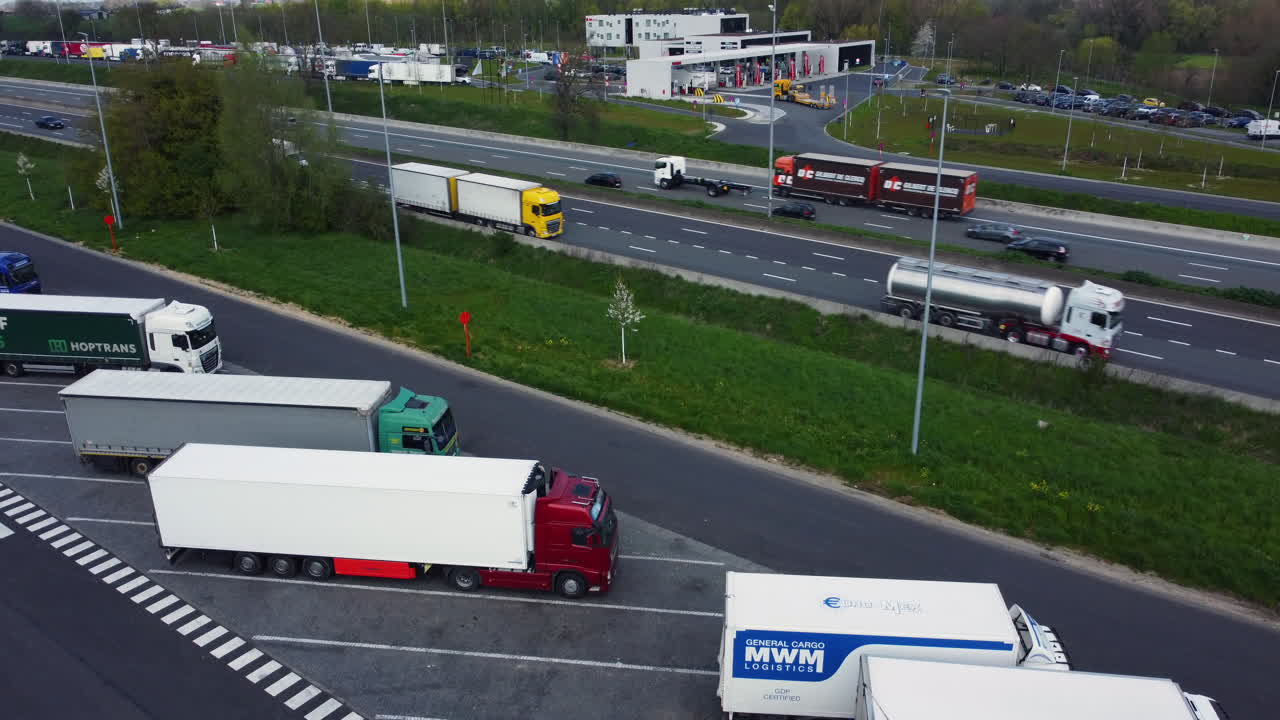 Highway Truck Stop and Gas Station Aerial View