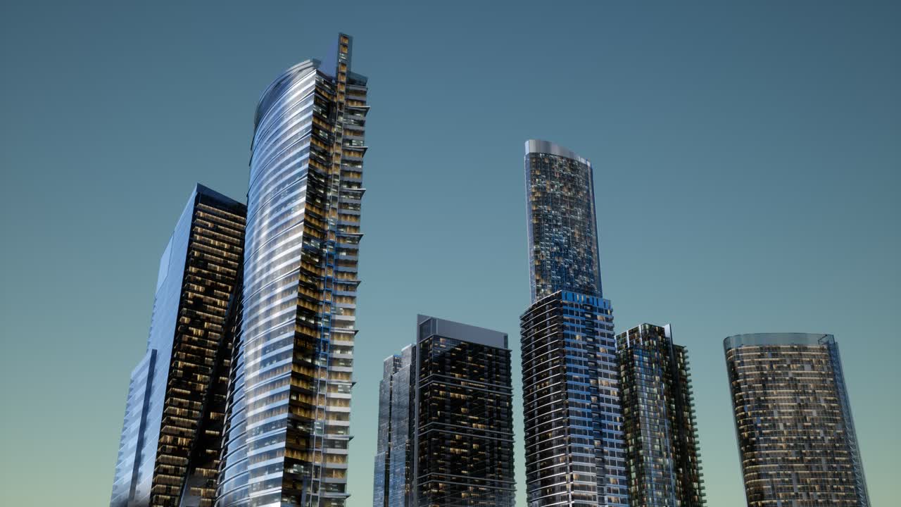rascacielos de la ciudad por la noche con cielo oscuro