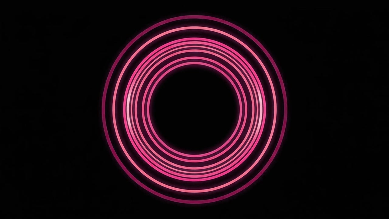Animeret pink neon koncentriske cirkler, der udvider sig på sort baggrund