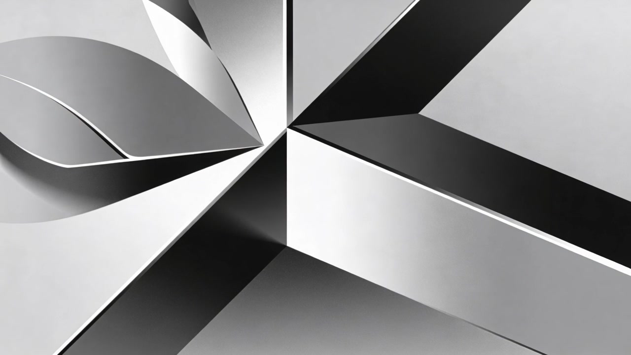 Sweeping light showing beveled ribbons converging to vanishing point in studio to show reflectivity