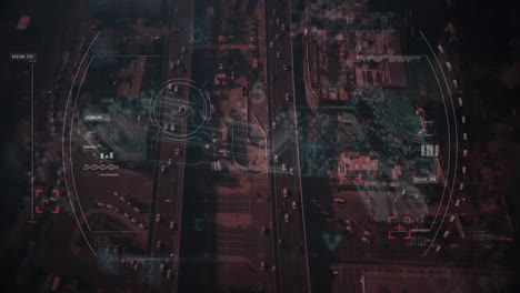 animación de procesamiento de datos e iconos de seguridad en el paisaje urbano