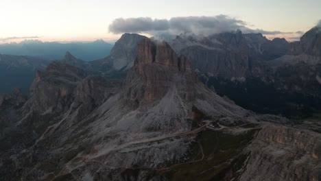 Mount-Averau-among-aerial-mountain-landscape-in-Dolomites