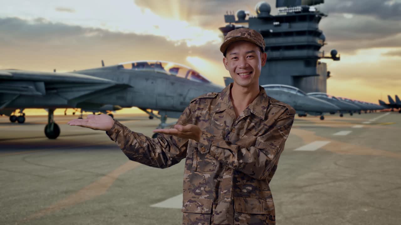 Military Personnel Presenting at Aircraft Carrier