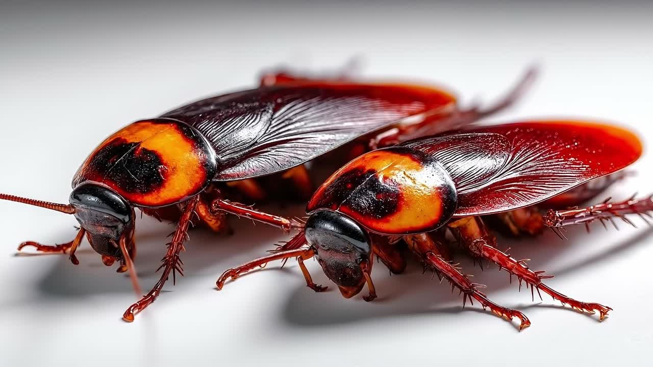 A couple of cockroaches on a white surface