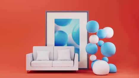 sofa with orange background, 3d rendering.