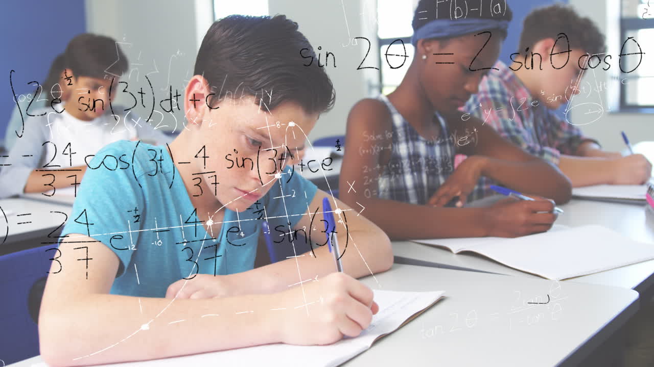 교실에서 학생들과 수학 방정식