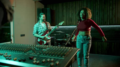 musical group in the studio