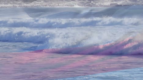 animación de la bandera de los países bajos ondeando sobre el paisaje marino de la playa