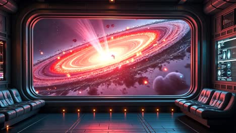 el interior de una nave espacial viendo un agujero negro