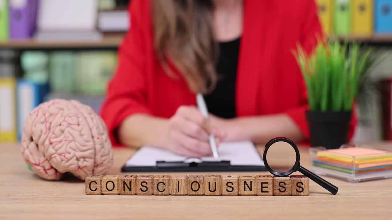 Consciousness concept with brain and magnifying glass