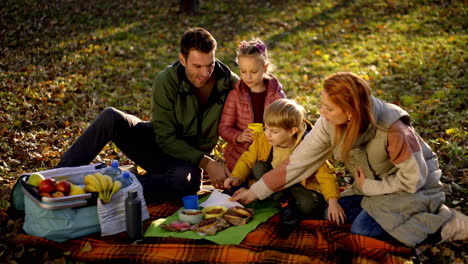 family picnic in the park on a sunny autumn day