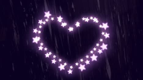 animation of heart shape of glowing pink stars twinkling on dark textured background