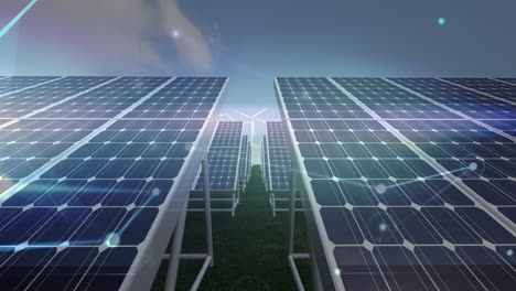 animación de la red de conexiones a través de turbinas eólicas y paneles solares