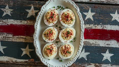 deviled eggs with american flag background